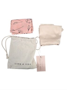 Lark & Ives Pink Floral and Cream Hair Scarf Set with Drawstring Pouch